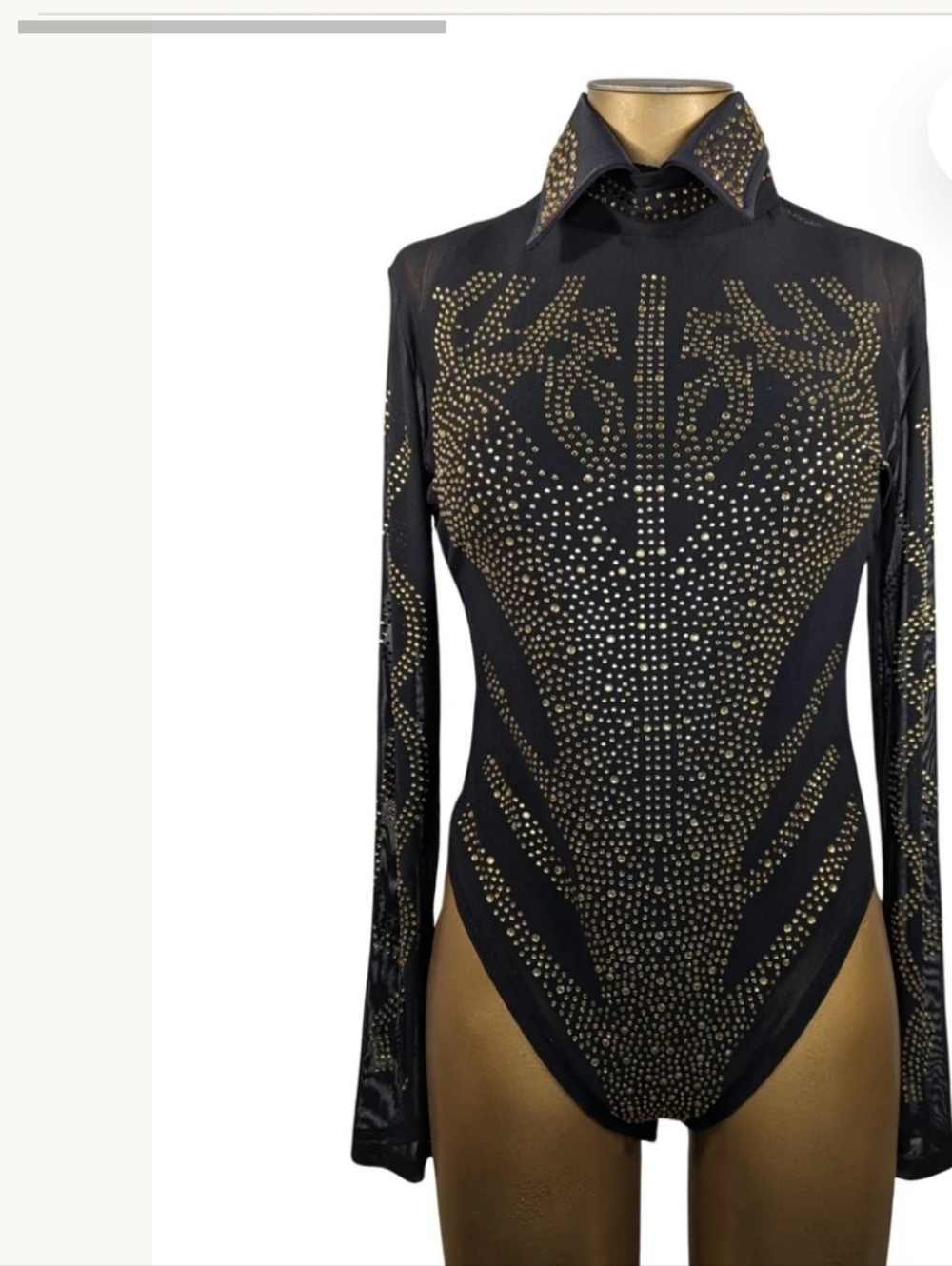 Black Long-Sleeve Rhinestone Western Show Bodysuit